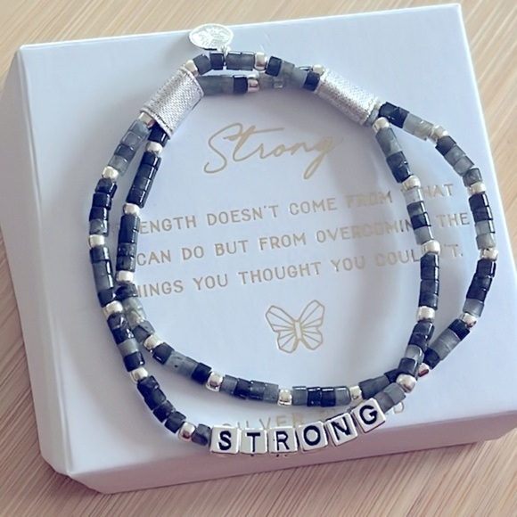 Brand New Set of Silver Plated Beaded Stretch Bracelets Butterfly Charm “Strong” - Picture 9 of 14